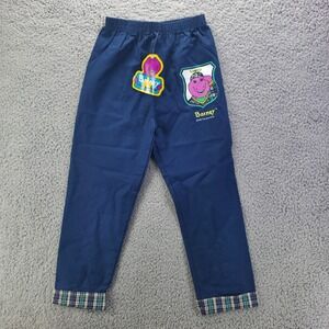 Vintage 1992 Barney the Dinosaur Navy Blue Plaid Cuff Pants Kids Size 6 NWT
